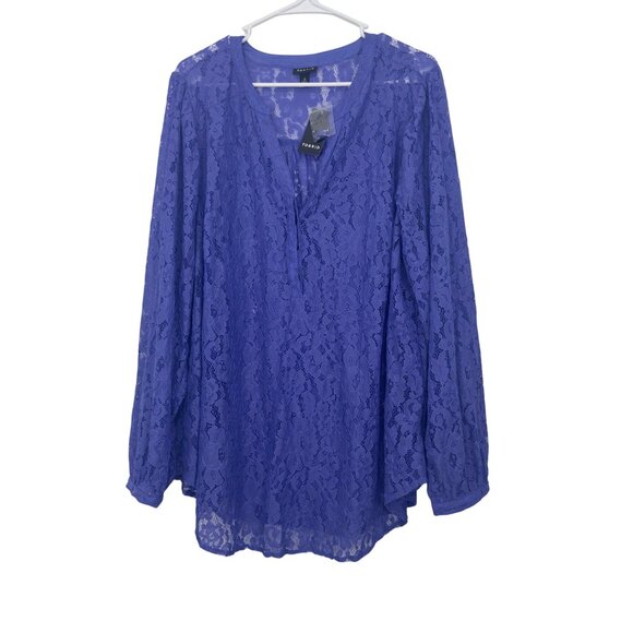 Torrid Womens Harper Lace Tunic Top SZ 2XL 18/20 Purple Long Sleeve Semi Sheer - Picture 3 of 14